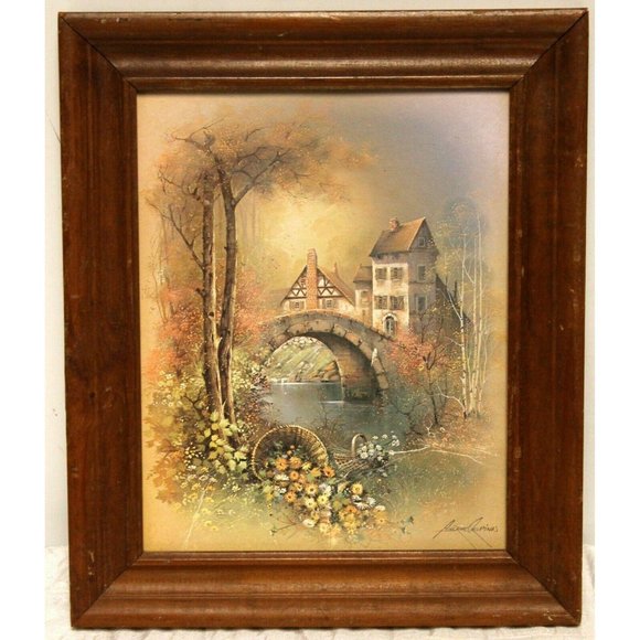 2 VTG Framed Signed Andres Orpinas Canvas Like Prints English Tudor Countryside - Picture 7 of 12
